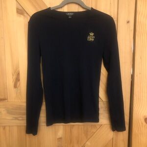 Ralph Lauren Dark Blue Long Sleeve Shirt with Gold Accent Logo Youth L